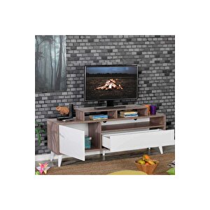 Retro Wide Kapaklı Çekmeceli Tv Sehpası Latte-diamond Beyaz