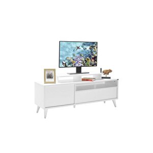 Retro Wide Tv Sehpası - Mat Lake Beyaz 150x53x40 Cm (gxyxd)