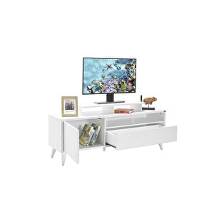 Retro Wide Tv Sehpası - Mat Lake Beyaz 150x53x40 Cm (gxyxd)