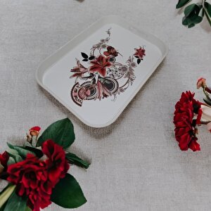 Modern Ethnic  Çiçek Desenli Pleksi Servis Sunum Tepsisi 35*25 Cm Çay Kahve Tepsisi