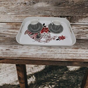 Modern Ethnic  Çiçek Desenli Pleksi Servis Sunum Tepsisi 35*25 Cm Çay Kahve Tepsisi