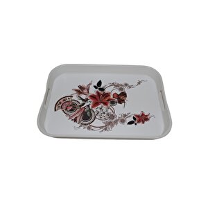 Modern Ethnic  Çiçek Desenli Pleksi Servis Sunum Tepsisi 35*25 Cm Çay Kahve Tepsisi