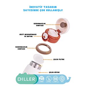 Diller 500ml Yeni Koleksiyon Sevimli Hayvanlar Desenli Rahat İçim Kilitli Kapak Paslanmaz Çelik Termos Puppy Party