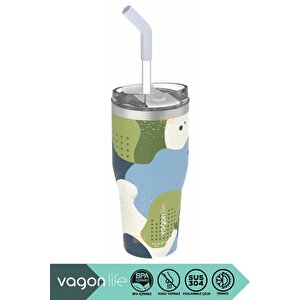 590ml Desenli Pipetli/pipetsiz Çift Kullanım Tumbler Kahve Bardağı/mug Paslanmaz Çelik Termos Jungle