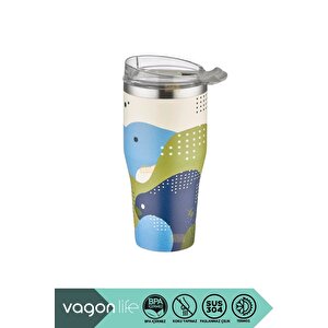 590ml Desenli Pipetli/pipetsiz Çift Kullanım Tumbler Kahve Bardağı/mug Paslanmaz Çelik Termos Jungle