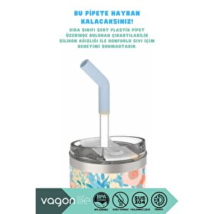 590ml Desenli Pipetli/pipetsiz Çift Kullanım Tumbler Kahve Bardağı/mug Paslanmaz Çelik Termos Flower