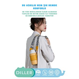 Diller 580ml Yeni Koleksiyon Moda Deri Kılıflı İnci Süslü Pipetli Askılı Paslanmaz Çelik Termos Matara Pembe
