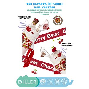 Diller 520ml Yeni Koleksiyon Sevimli Hayvanlar Süslü Pipetli/pipetsiz Boyun Askılı Paslanmaz Çelik Termos Diller Bear