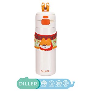 Diller 480ml Yeni Koleksiyon Sevimli Hayvanlar Süslü Pipetli/pipetsiz El Askılı Paslanmaz Çelik Termos Puppy Party