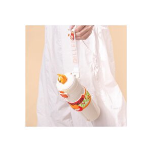Vagonlife Diller 480ml Yeni Koleksiyon Sevimli Hayvanlar Süslü Pipetli/pipetsiz El Askılı Paslanmaz Çelik Termos Puppy Party