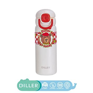 Diller 600ml Yeni Koleksiyon Sevimli Hayvanlar Desenli Pipetli/pipetsiz El Askılı Paslanmaz Çelik Termos Diller Bear
