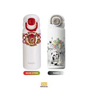 Vagonlife Diller 600ml Yeni Koleksiyon Sevimli Hayvanlar Desenli Pipetli/pipetsiz El Askılı Paslanmaz Çelik Termos Diller Bear