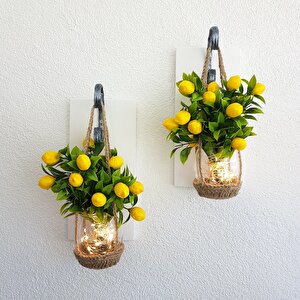 Duvar Dekoru, Led Işıklı Limon Çiçekli Aplik, Beyaz İkili Set