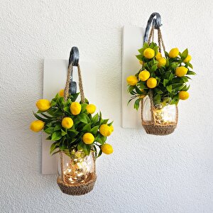 Duvar Dekoru, Led Işıklı Limon Çiçekli Aplik, Beyaz İkili Set