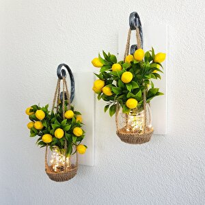 Duvar Dekoru, Led Işıklı Limon Çiçekli Aplik, Beyaz İkili Set