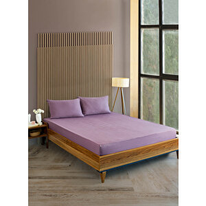 Pamuklu Çizgili Saten Çift Kişilik Lastikli Çarşaf Takımı 180x200 Cm 2 Adet Yastık Kılıfı 50x70 Cm