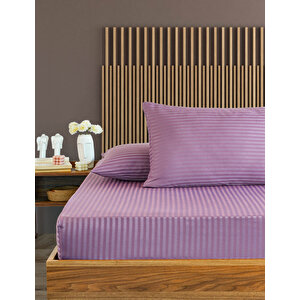 Pamuklu Çizgili Saten Çift Kişilik Lastikli Çarşaf Takımı 180x200 Cm 2 Adet Yastık Kılıfı 50x70 Cm