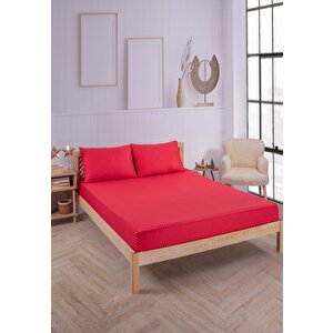Pamuklu Çizgili Saten Tek Kişilik Lastikli Çarşaf Seti 100x200cm30 Cm 1 Adet Yastık Kılıfı 50x70