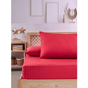 Pamuklu Çizgili Saten Tek Kişilik Lastikli Çarşaf Seti 100x200cm30 Cm 1 Adet Yastık Kılıfı 50x70