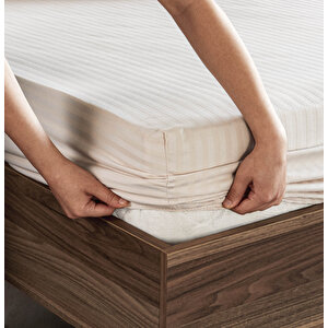 Pamuklu Çizgili Saten Tek Kişilik Lastikli Çarşaf Seti 100x200cm30 Cm 1 Adet Yastık Kılıfı 50x70