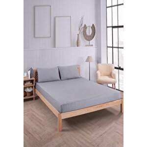Pamuklu Çizgili Saten Tek Kişilik Lastikli Çarşaf Seti 100x200cm30 Cm 1 Adet Yastık Kılıfı 50x70