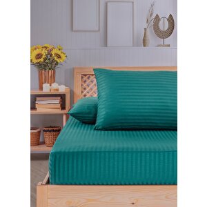 Pamuklu Çizgili Saten Tek Kişilik Lastikli Çarşaf Seti 100x200cm30 Cm 1 Adet Yastık Kılıfı 50x70