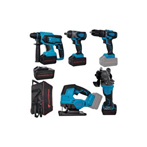 4150 Kömürsüz 20v 4.0ah Li-ion 3 Akülü 5'li Set - Darbeli Vidalama - Kırıcı Delici - Avuç Taşlama - Somun Sıkma Ve Torklu