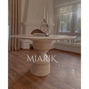 Selenit-traverten Mermer Kum Saati Yemek Masası