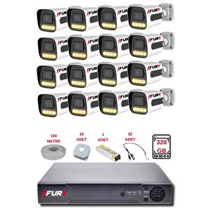 16 Kameralı Set Full Hd Gece Renkli Görüş-cepten İzle-su Geçirmez Güvenlik Kamerası Seti 320gb