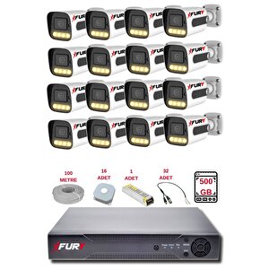 16 Kameralı Set Full Hd Gece Renkli Görüş-cepten İzle-su Geçirmez Güvenlik Kamerası Seti 500gb
