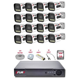 16 Kameralı Set Full Hd Gece Renkli Görüş-cepten İzle-su Geçirmez Güvenlik Kamerası Seti 500gb