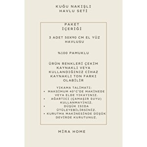 3 Lü Renkli Kuğu Nakışlı Su Taşı Kenar İşlemeli Havlu Seti 50x90 Cm