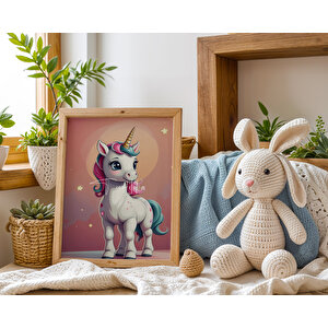 Bebek Ve Çocuk Odası Unicorn Tema Ahşap Çerçeveli 3'lü Tablo Seti