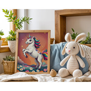Bebek Ve Çocuk Odası Unicorn Tema Ahşap Çerçeveli 3'lü Tablo Seti