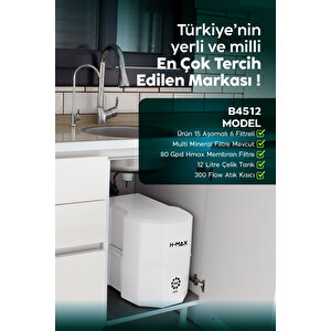 12 Litre Çelik Tanklı 15 Aşama Multi Mineralli 80 Gpd Su Arıtma Cihazı Hmaxb4512