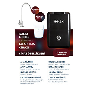 8 Litre 15 Aşama Mineralli 75 Gpd Su Arıtma Cihazı (hedi̇yeli̇) Hmaxs3513