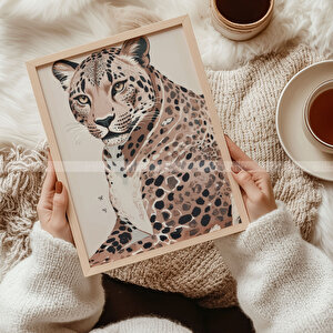 Leopar Sanatı 2 Parçalı Ahşap Çerçveli Tablo Seti