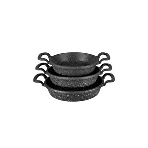 3 Lü Granit Döküm Sahan Tava Seti - Yanmaz Yapışmaz 16/18/20 Cm 3 Boy
