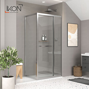 Enzo | Dikdörtgen Krom, Şeffaf Cam, İçe Katlanır Kapılı Duşakabin 100x140 cm