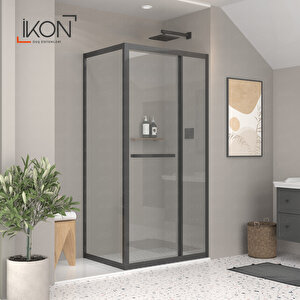 Enzo | Dikdörtgen Siyah, Şeffaf Cam, İçe Katlanır Kapılı Duşakabin 80x110 cm