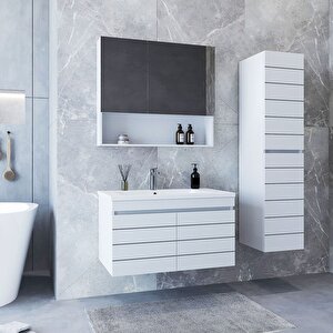 Home Asya 80 Cm Mdf Banyo Dolabı Seti + Boy Dolabı Beyaz 80 cm