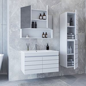 Home Asya 80 Cm Mdf Banyo Dolabı Seti + Boy Dolabı Beyaz 80 cm
