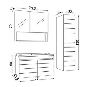 Teta Home Asya 80 Cm Mdf Banyo Dolabı Seti + Boy Dolabı Beyaz