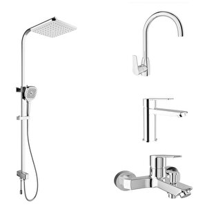 Mare Banyo+lavabo+mutfak Bataryasi Ve Rain Square Push Button Duş Bari