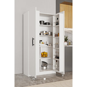 Ae-3035 Vezir Beyaz Kiler, Erzak Dolabı, Çok Amaçlı Mutfak Dolabı, Banyo,2 Kapaklı, Raflı, Tekerli