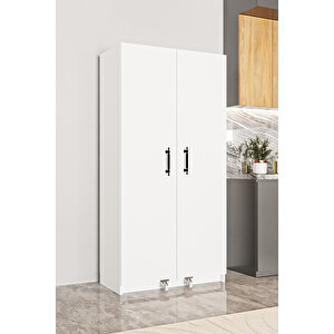 Ae-3035 Vezir Beyaz Kiler, Erzak Dolabı, Çok Amaçlı Mutfak Dolabı, Banyo,2 Kapaklı, Raflı, Tekerli