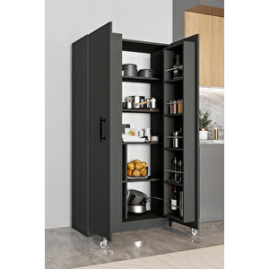 Ae-3035 Vezir Antrasit Kiler,erzak Dolabı, Çok Amaçlı Mutfak Dolabı, Banyo,2 Kapaklı, Raflı, Tekerli
