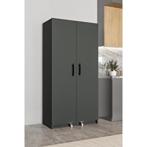 Ae-3035 Vezir Antrasit Kiler,erzak Dolabı, Çok Amaçlı Mutfak Dolabı, Banyo,2 Kapaklı, Raflı, Tekerli
