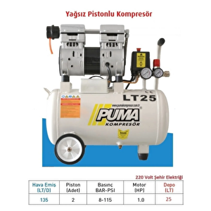 25 Lt Kompresör (yağsiz)