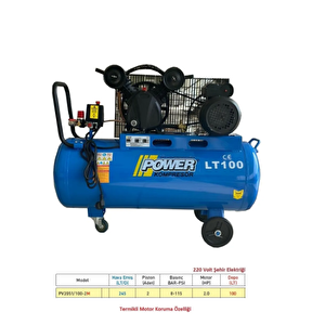 Power 100 Litre. 2 Hp 220 Volt 8 Bar Pistonlu Kompresör
